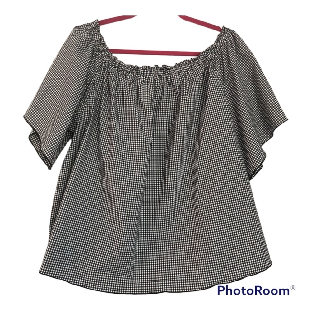 Lane Bryant Black and White Off The Shoulder Gingham Women Top Blouse